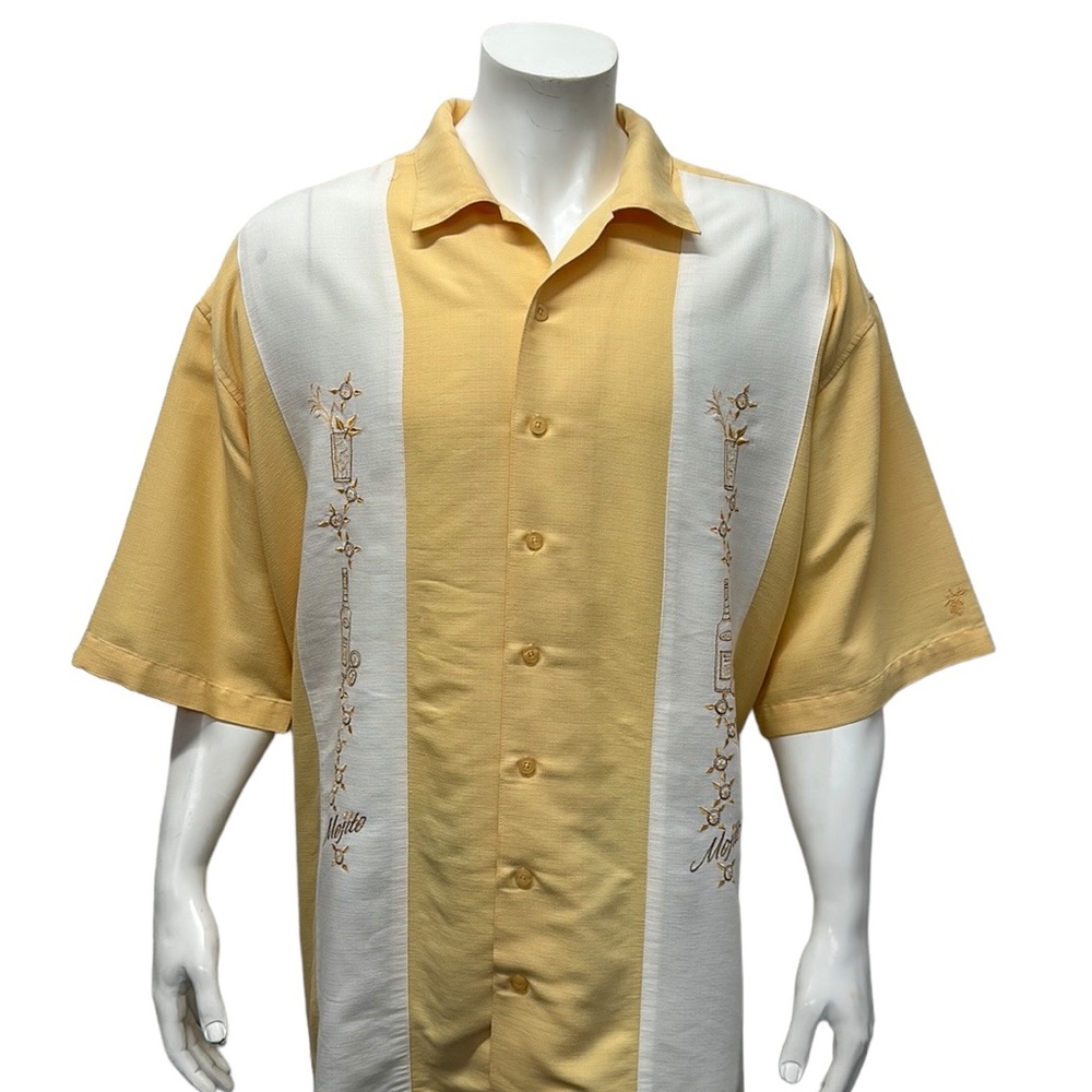 Cubavera Yellow White Embroidered Guayabera Cuban Mojitos Rum Men's Shirt 3XLT